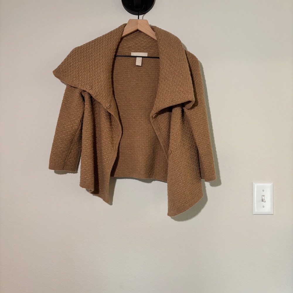 Banana Republic Cardigan Sweater XS Merino Cashmere Tan Basketweave Shawl Collar